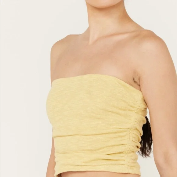 Free People| NWT Women’s Boulevard Ruched Yellow Tube Top in Size Small - Picture 2 of 12